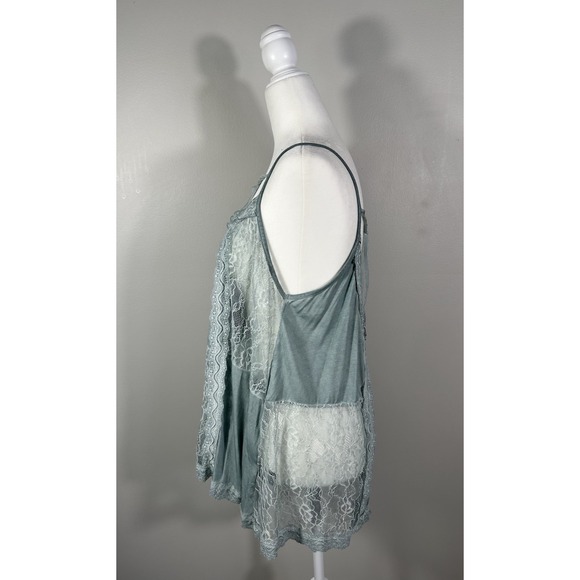 Pol Tank Top Womens Large Oversized Blue Green Lace Boho Festival Read - Picture 3 of 11